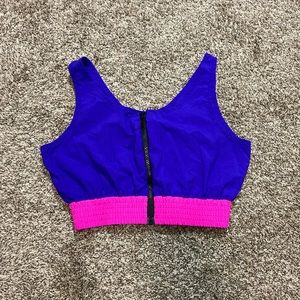 White cactus blue/purple/pink cropped tank with zipper made in usa vintage